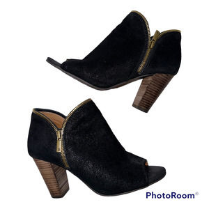 Lucky Brand Women's Padmah Black Suede Peep Toe Block Heel Ankle Booties 6M/36